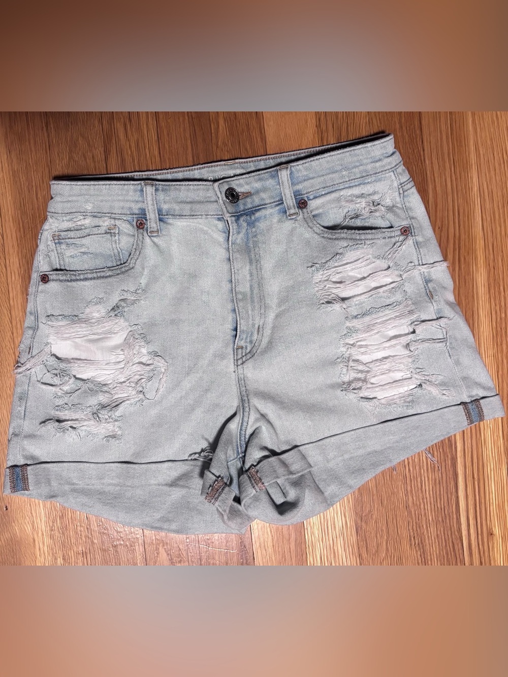 American Eagle Outfitters Light Blue Distressed Denim Shorts